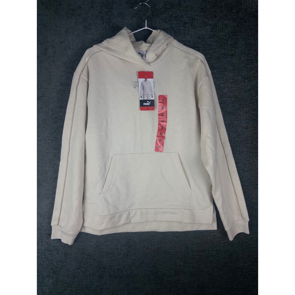 NWT Puma‎ Hoodie Womens M Cream Oversized Pullover Hoodie Spell Out Fleece